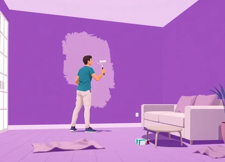 Peintre appliquant la peinture au rouleau sur un mur de salon